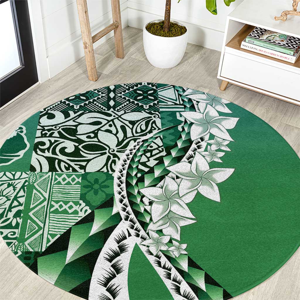 Aloha Vintage Plumeria Hawaiian Tapa Pattern Round Carpet Green Hawaiian Tapa Pattern LT9 Green - Polynesian Pride