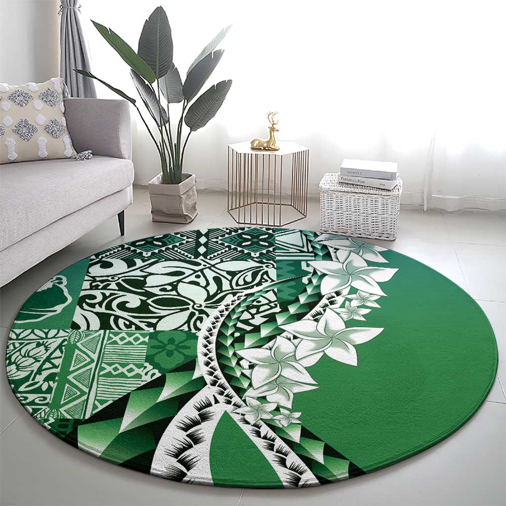 Aloha Vintage Plumeria Hawaiian Tapa Pattern Round Carpet Green Hawaiian Tapa Pattern LT9 - Polynesian Pride