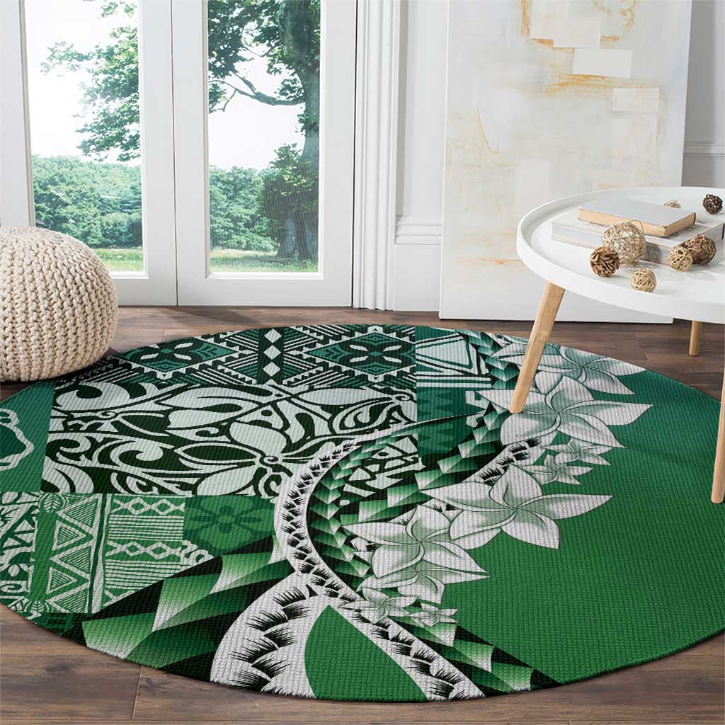Aloha Vintage Plumeria Hawaiian Tapa Pattern Round Carpet Green Hawaiian Tapa Pattern LT9 - Polynesian Pride