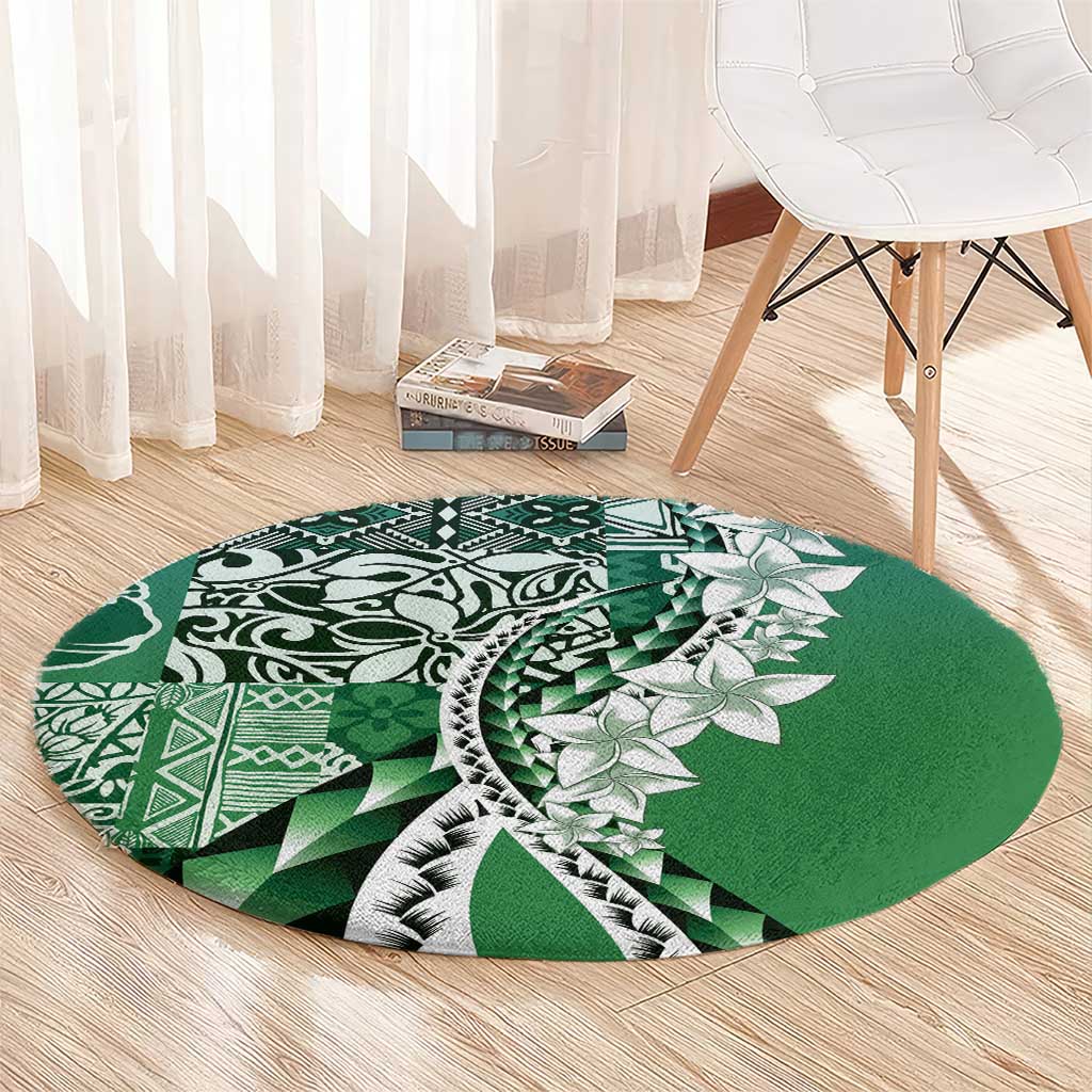 Aloha Vintage Plumeria Hawaiian Tapa Pattern Round Carpet Green Hawaiian Tapa Pattern LT9 - Polynesian Pride