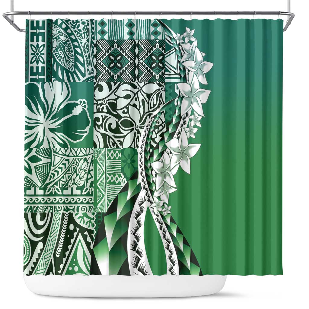 Aloha Vintage Plumeria Hawaiian Tapa Pattern Shower Curtain Green Hawaiian Tapa Pattern LT9 Green - Polynesian Pride