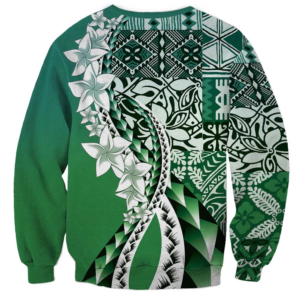 Aloha Vintage Plumeria Hawaiian Tapa Pattern Sweatshirt Green Hawaiian Tapa Pattern LT9 - Polynesian Pride