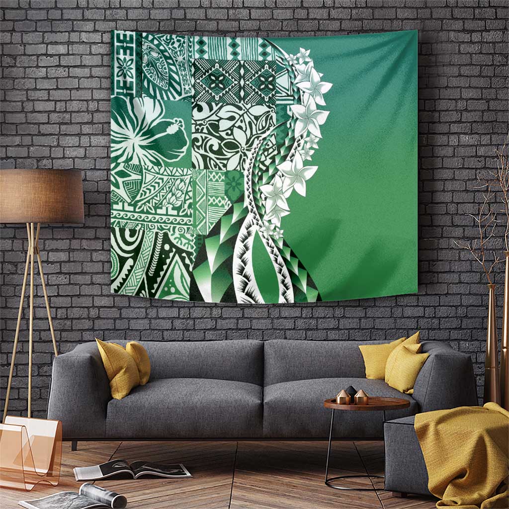 Aloha Vintage Plumeria Hawaiian Tapa Pattern Tapestry Green Hawaiian Tapa Pattern LT9 Green - Polynesian Pride