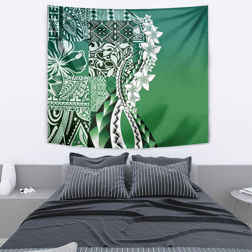 Aloha Vintage Plumeria Hawaiian Tapa Pattern Tapestry Green Hawaiian Tapa Pattern LT9 - Polynesian Pride