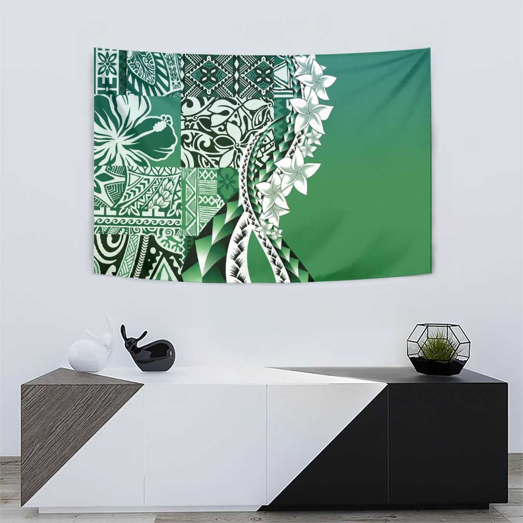 Aloha Vintage Plumeria Hawaiian Tapa Pattern Tapestry Green Hawaiian Tapa Pattern LT9 - Polynesian Pride