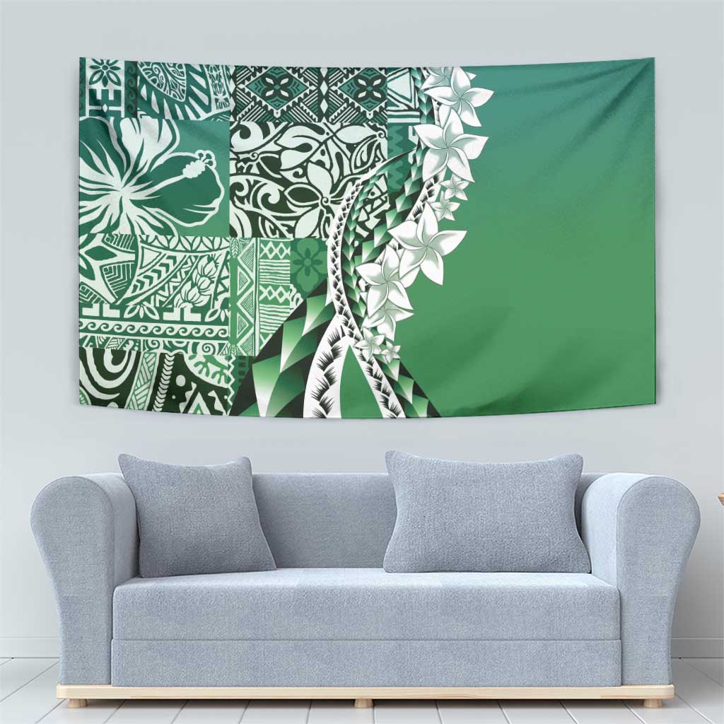 Aloha Vintage Plumeria Hawaiian Tapa Pattern Tapestry Green Hawaiian Tapa Pattern LT9 - Polynesian Pride