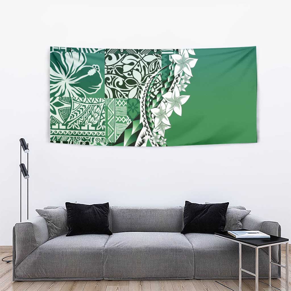 Aloha Vintage Plumeria Hawaiian Tapa Pattern Tapestry Green Hawaiian Tapa Pattern LT9 - Polynesian Pride