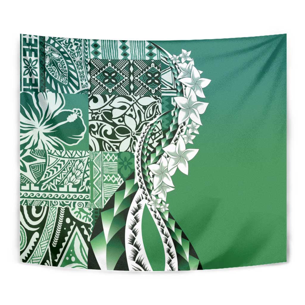 Aloha Vintage Plumeria Hawaiian Tapa Pattern Tapestry Green Hawaiian Tapa Pattern LT9 - Polynesian Pride