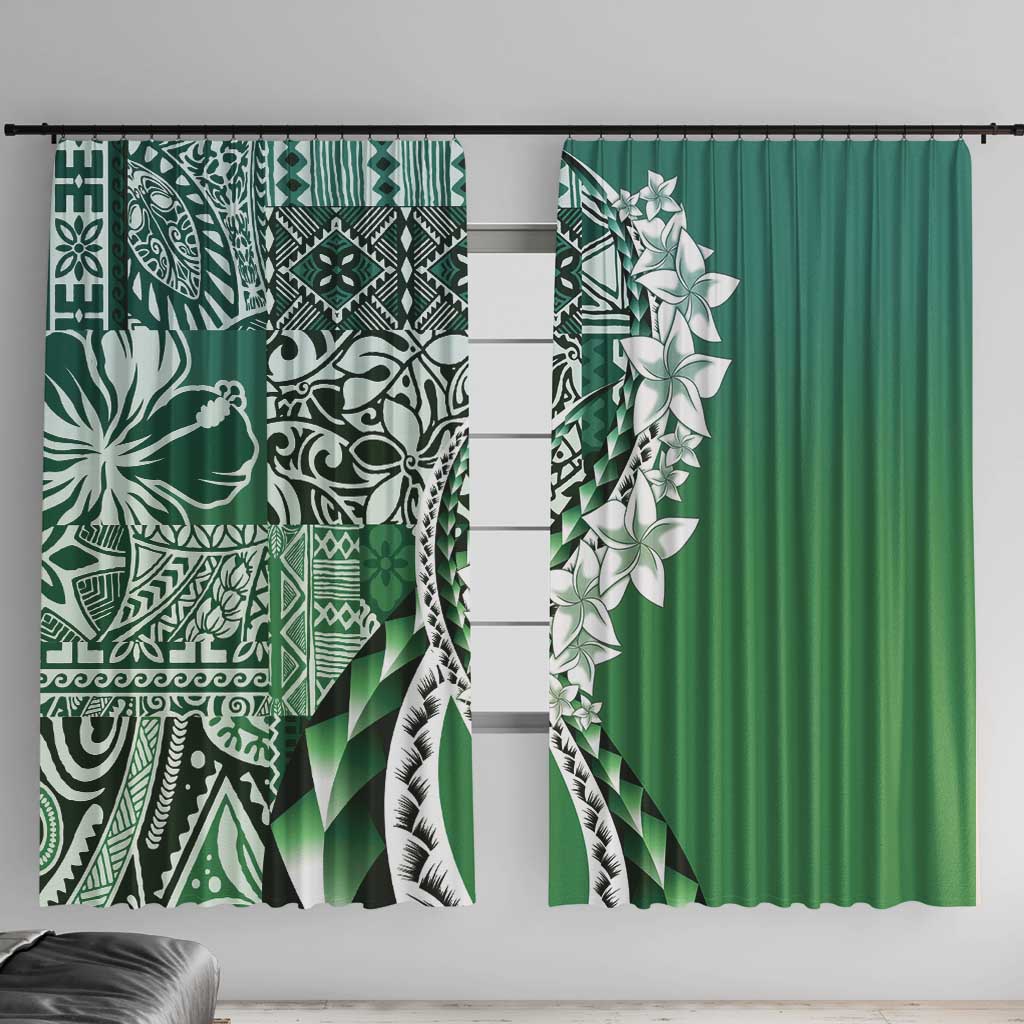 Aloha Vintage Plumeria Hawaiian Tapa Pattern Window Curtain Green Hawaiian Tapa Pattern LT9 With Hooks Green - Polynesian Pride