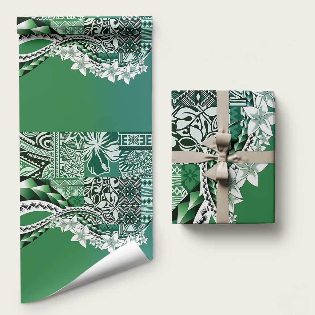 Aloha Vintage Plumeria Hawaiian Tapa Pattern Wrapping Paper Green Hawaiian Tapa Pattern LT9 58" × 23" Green - Polynesian Pride