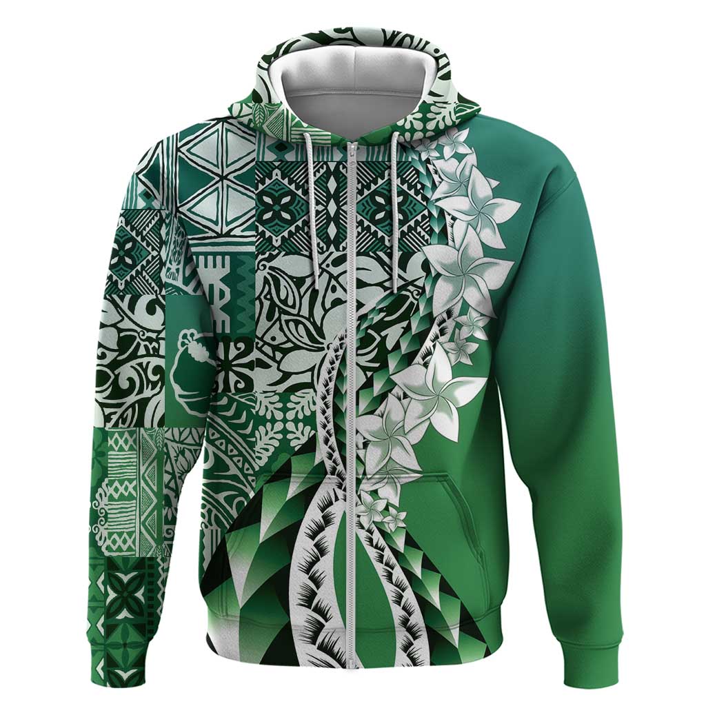 Aloha Vintage Plumeria Hawaiian Tapa Pattern Zip Hoodie Green Hawaiian Tapa Pattern LT9 Zip Hoodie Green - Polynesian Pride