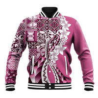 Aloha Vintage Plumeria Hawaiian Tapa Pattern Baseball Jacket Pink Hawaiian Tapa Pattern LT9 Unisex Pink - Polynesian Pride