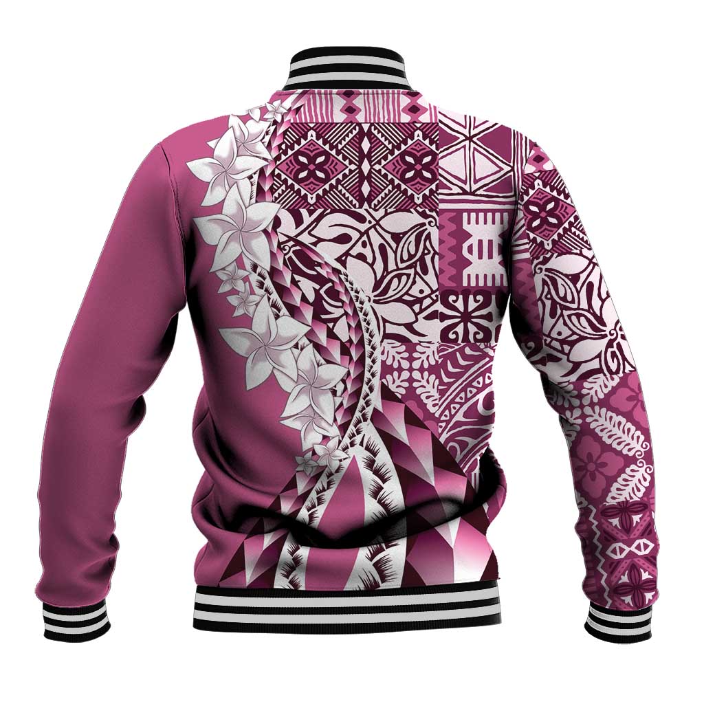 Aloha Vintage Plumeria Hawaiian Tapa Pattern Baseball Jacket Pink Hawaiian Tapa Pattern LT9 - Polynesian Pride