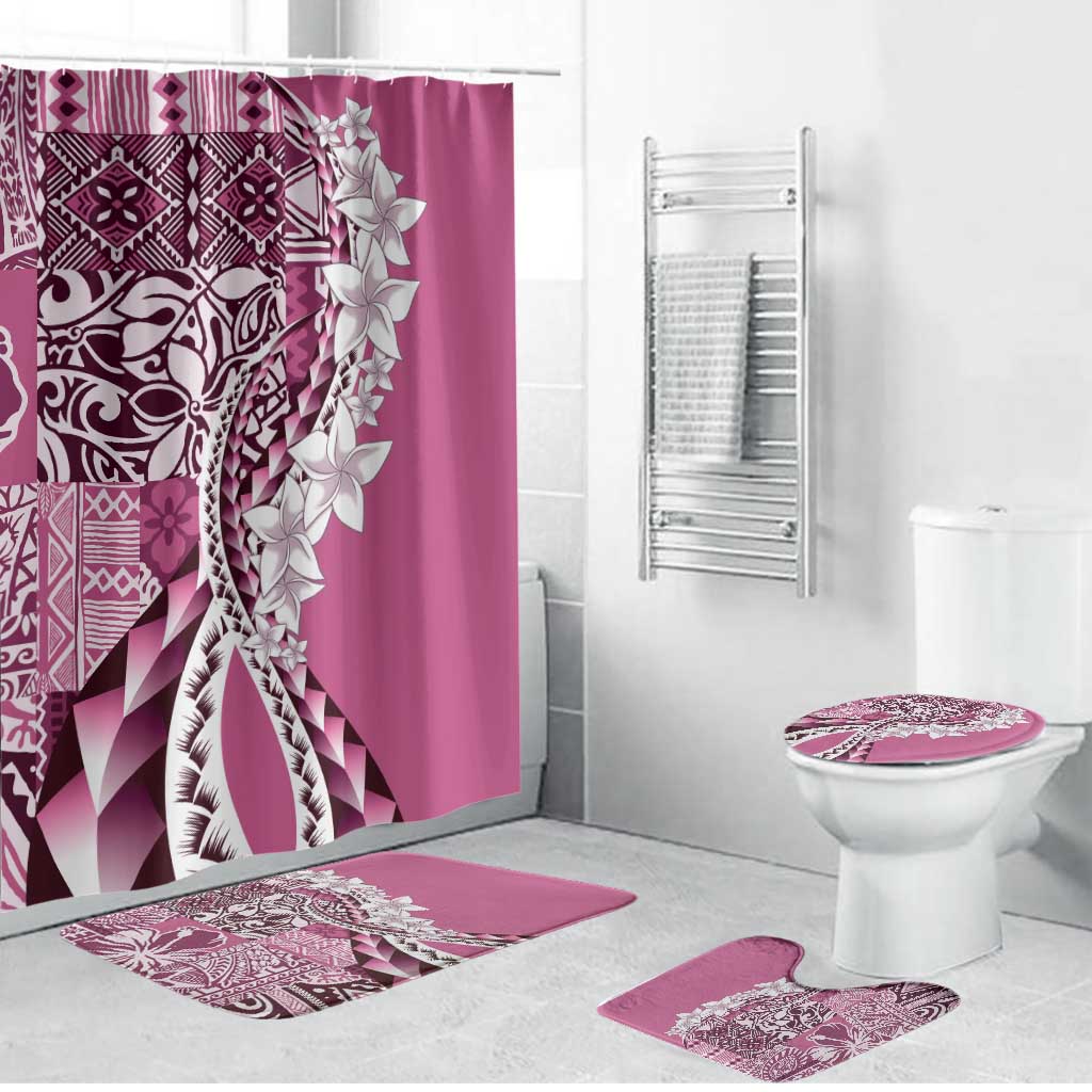 Aloha Vintage Plumeria Hawaiian Tapa Pattern Bathroom Set Pink Hawaiian Tapa Pattern LT9 Bathroom Set (4 pcs) Pink - Polynesian Pride