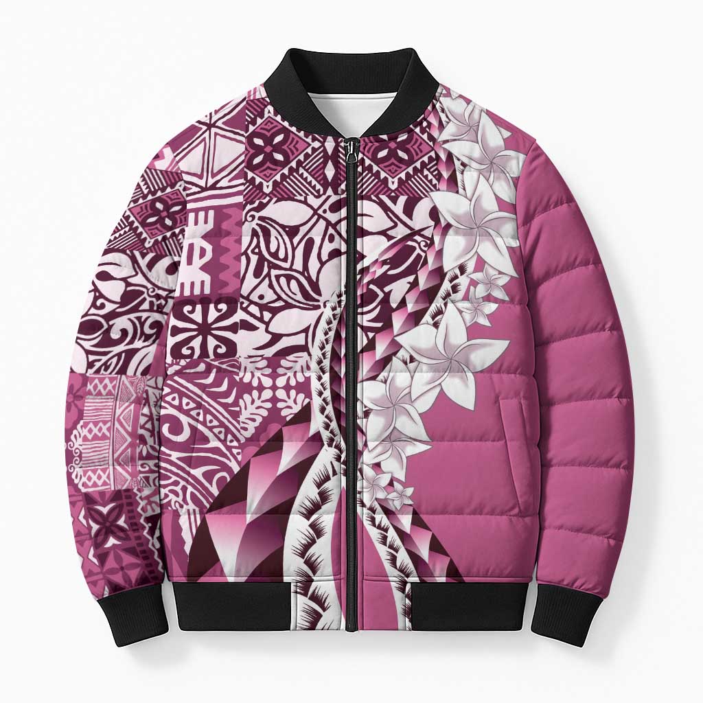 Aloha Vintage Plumeria Hawaiian Tapa Pattern Bomber Puffer Jacket Pink Hawaiian Tapa Pattern LT9 Unisex Pink - Polynesian Pride