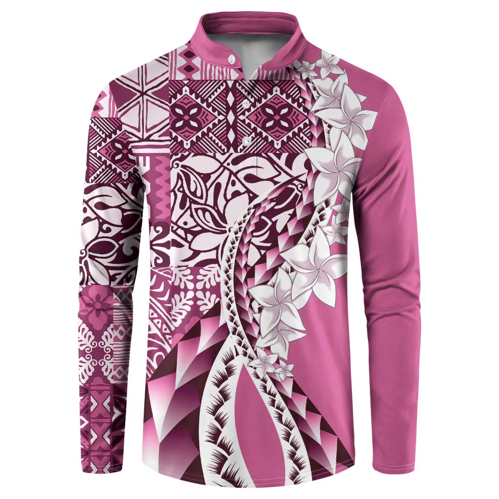 Aloha Vintage Plumeria Hawaiian Tapa Pattern Button Sweatshirt Pink Hawaiian Tapa Pattern LT9 Pink - Polynesian Pride