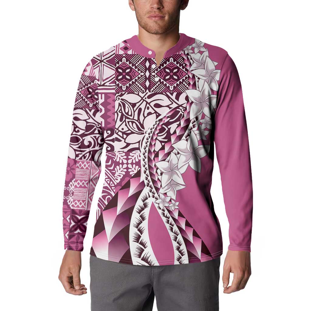 Aloha Vintage Plumeria Hawaiian Tapa Pattern Button Sweatshirt Pink Hawaiian Tapa Pattern LT9 - Polynesian Pride