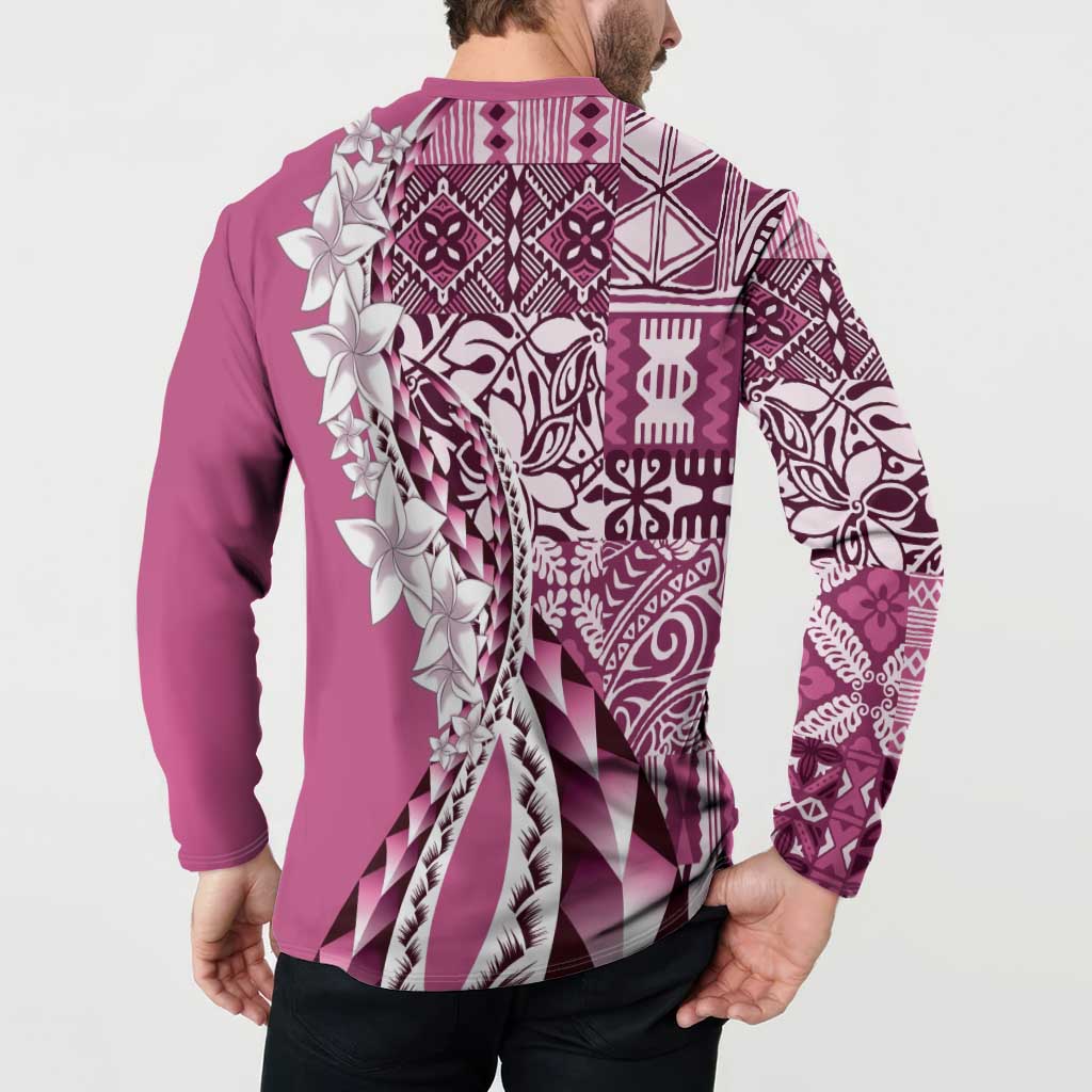 Aloha Vintage Plumeria Hawaiian Tapa Pattern Button Sweatshirt Pink Hawaiian Tapa Pattern LT9 - Polynesian Pride