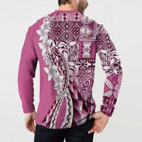 Aloha Vintage Plumeria Hawaiian Tapa Pattern Button Sweatshirt Pink Hawaiian Tapa Pattern LT9 - Polynesian Pride