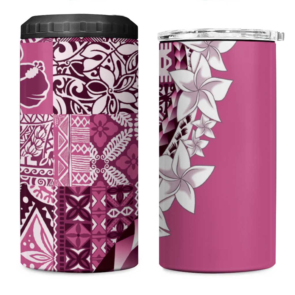 Aloha Vintage Plumeria Hawaiian Tapa Pattern 4 in 1 Can Cooler Tumbler Pink Hawaiian Tapa Pattern LT9 One Size: 16 oz Pink - Polynesian Pride
