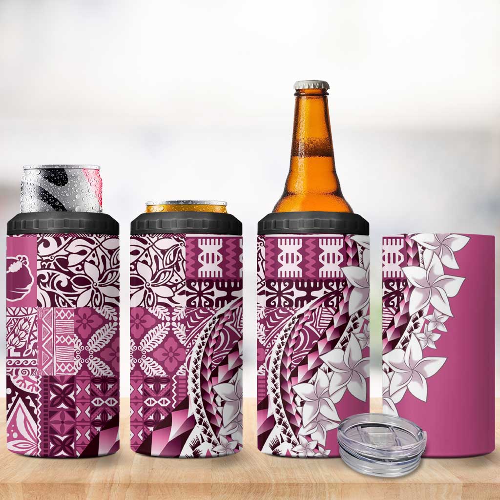 Aloha Vintage Plumeria Hawaiian Tapa Pattern 4 in 1 Can Cooler Tumbler Pink Hawaiian Tapa Pattern LT9 - Polynesian Pride