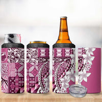 Aloha Vintage Plumeria Hawaiian Tapa Pattern 4 in 1 Can Cooler Tumbler Pink Hawaiian Tapa Pattern LT9 - Polynesian Pride