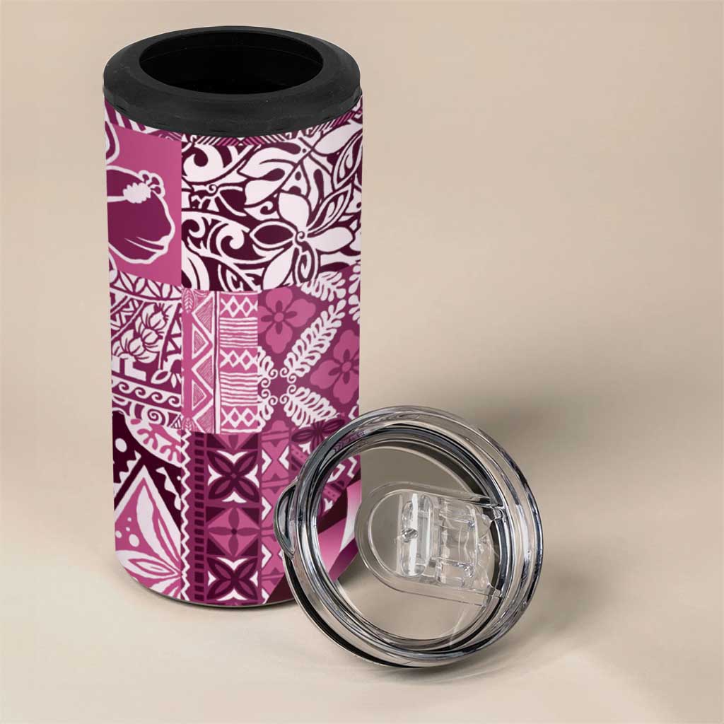 Aloha Vintage Plumeria Hawaiian Tapa Pattern 4 in 1 Can Cooler Tumbler Pink Hawaiian Tapa Pattern LT9 - Polynesian Pride
