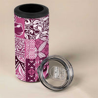 Aloha Vintage Plumeria Hawaiian Tapa Pattern 4 in 1 Can Cooler Tumbler Pink Hawaiian Tapa Pattern LT9 - Polynesian Pride