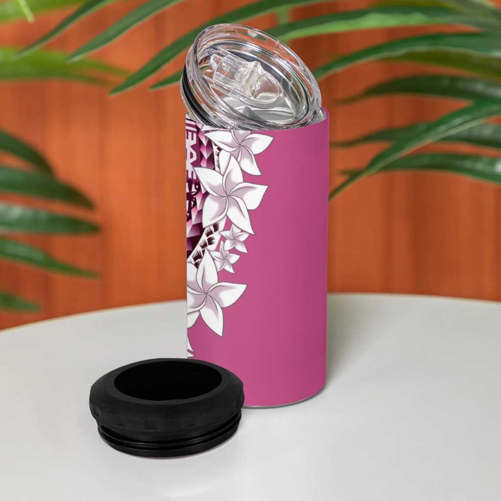 Aloha Vintage Plumeria Hawaiian Tapa Pattern 4 in 1 Can Cooler Tumbler Pink Hawaiian Tapa Pattern LT9 - Polynesian Pride