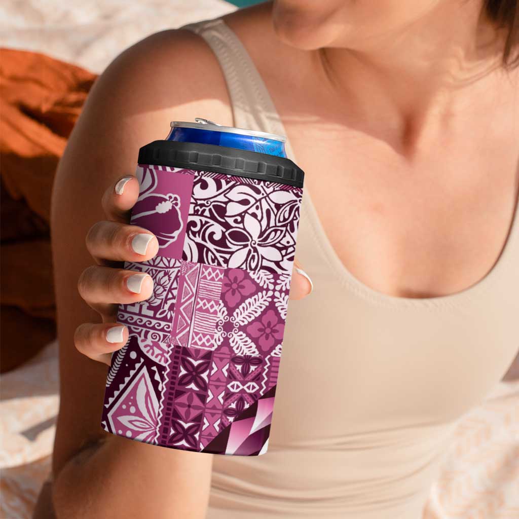 Aloha Vintage Plumeria Hawaiian Tapa Pattern 4 in 1 Can Cooler Tumbler Pink Hawaiian Tapa Pattern LT9 - Polynesian Pride