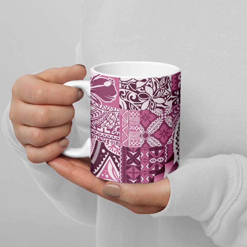 Aloha Vintage Plumeria Hawaiian Tapa Pattern Ceramic Mug Pink Hawaiian Tapa Pattern LT9 - Polynesian Pride