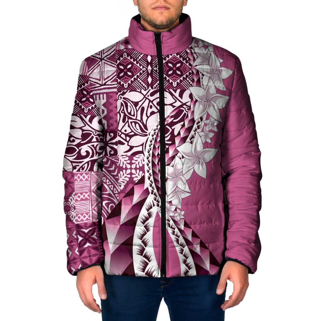 Aloha Vintage Plumeria Hawaiian Tapa Pattern Padded Jacket Pink Hawaiian Tapa Pattern LT9 Men Pink - Polynesian Pride