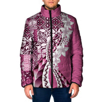 Aloha Vintage Plumeria Hawaiian Tapa Pattern Padded Jacket Pink Hawaiian Tapa Pattern LT9 Men Pink - Polynesian Pride