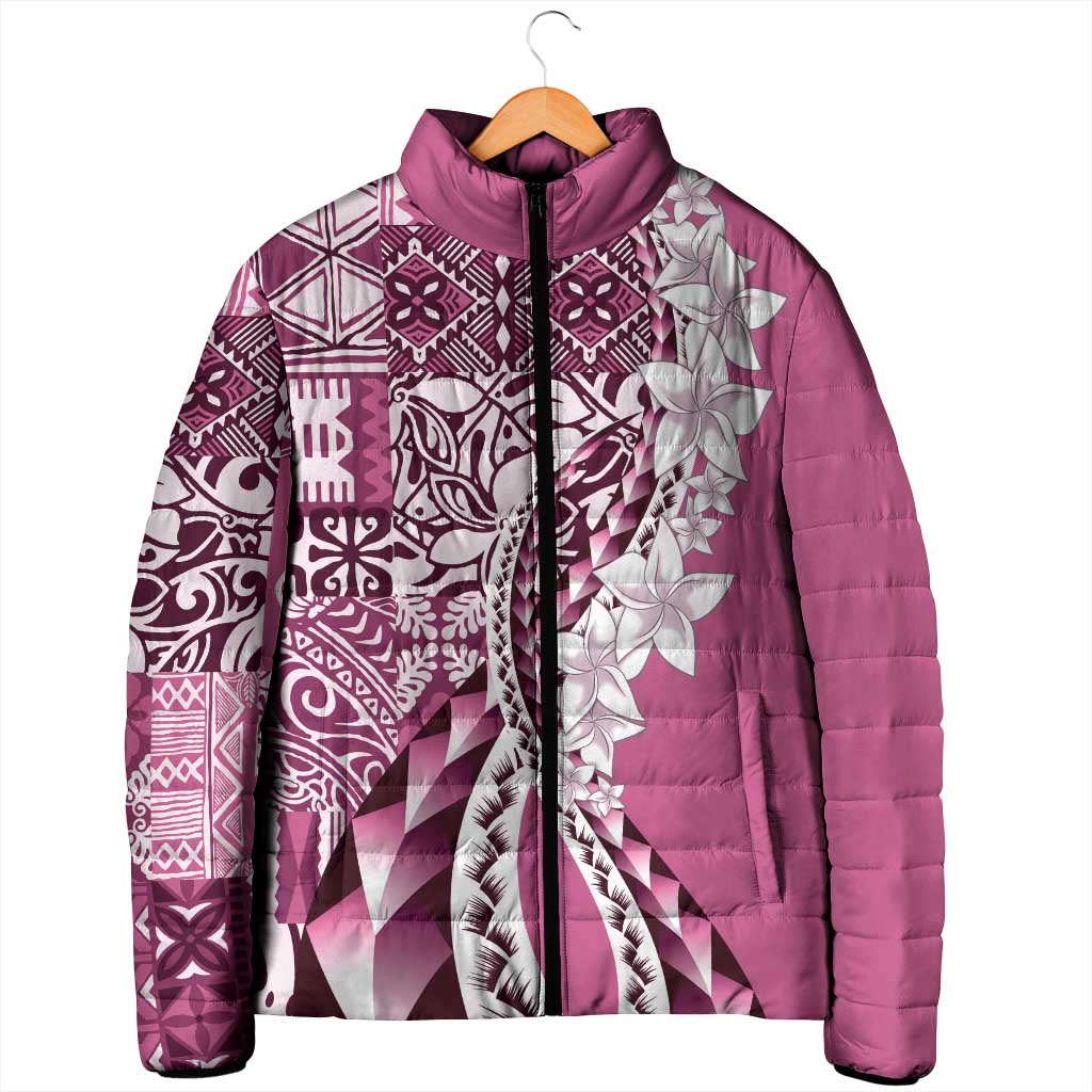 Aloha Vintage Plumeria Hawaiian Tapa Pattern Padded Jacket Pink Hawaiian Tapa Pattern LT9 - Polynesian Pride