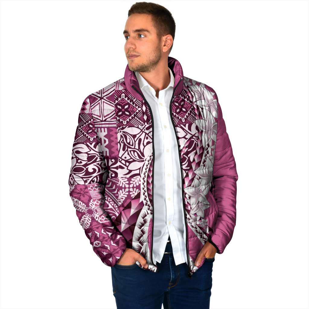 Aloha Vintage Plumeria Hawaiian Tapa Pattern Padded Jacket Pink Hawaiian Tapa Pattern LT9 - Polynesian Pride