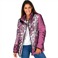 Aloha Vintage Plumeria Hawaiian Tapa Pattern Padded Jacket Pink Hawaiian Tapa Pattern LT9 Women Pink - Polynesian Pride