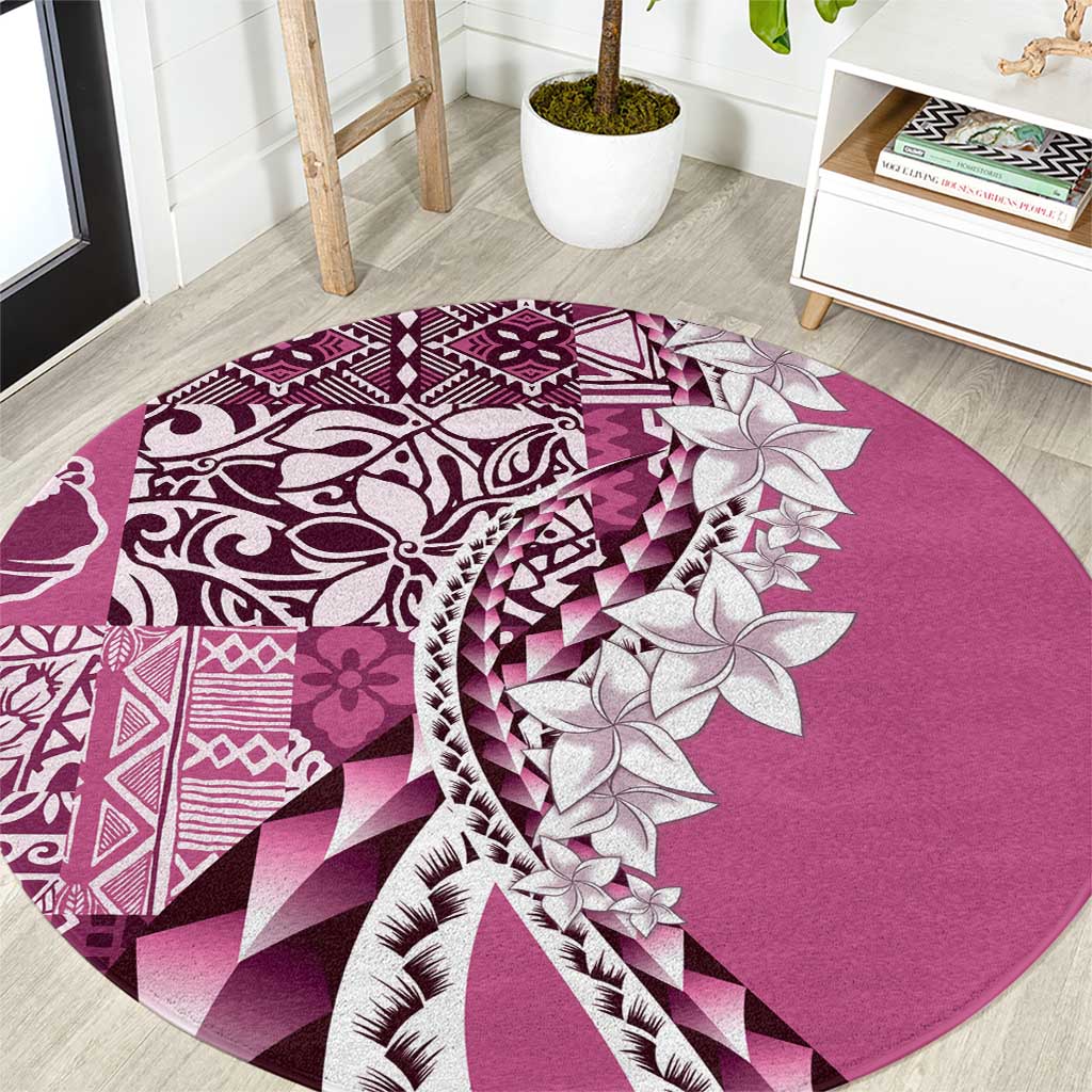 Aloha Vintage Plumeria Hawaiian Tapa Pattern Round Carpet Pink Hawaiian Tapa Pattern LT9 Pink - Polynesian Pride