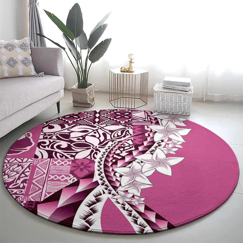 Aloha Vintage Plumeria Hawaiian Tapa Pattern Round Carpet Pink Hawaiian Tapa Pattern LT9 - Polynesian Pride