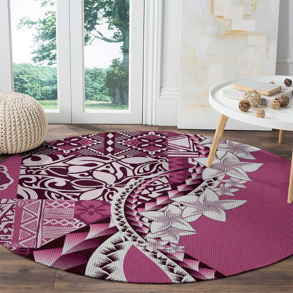Aloha Vintage Plumeria Hawaiian Tapa Pattern Round Carpet Pink Hawaiian Tapa Pattern LT9 - Polynesian Pride