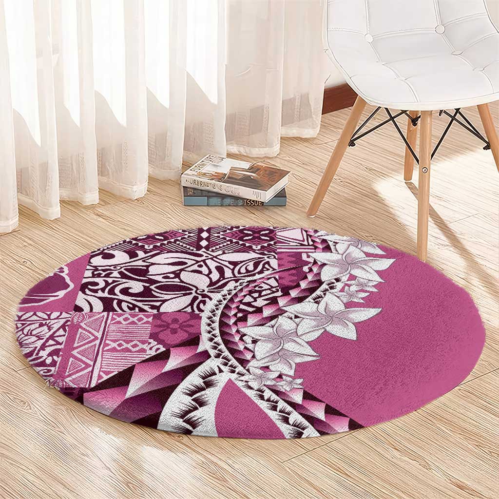 Aloha Vintage Plumeria Hawaiian Tapa Pattern Round Carpet Pink Hawaiian Tapa Pattern LT9 - Polynesian Pride