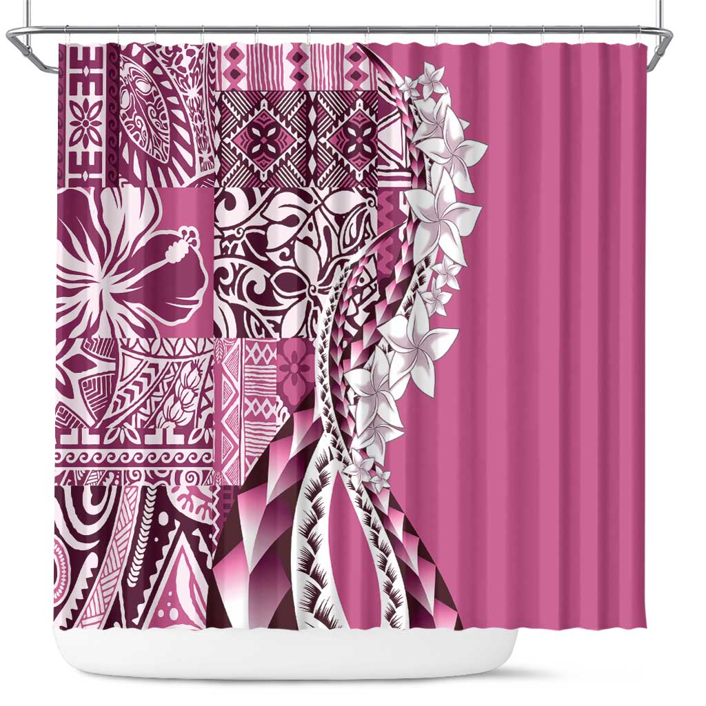 Aloha Vintage Plumeria Hawaiian Tapa Pattern Shower Curtain Pink Hawaiian Tapa Pattern LT9 Pink - Polynesian Pride