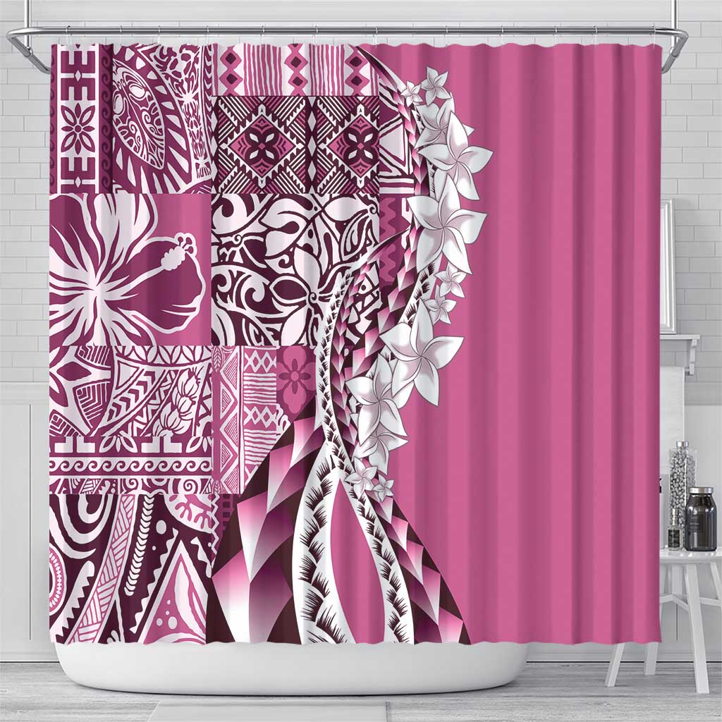 Aloha Vintage Plumeria Hawaiian Tapa Pattern Shower Curtain Pink Hawaiian Tapa Pattern LT9 - Polynesian Pride