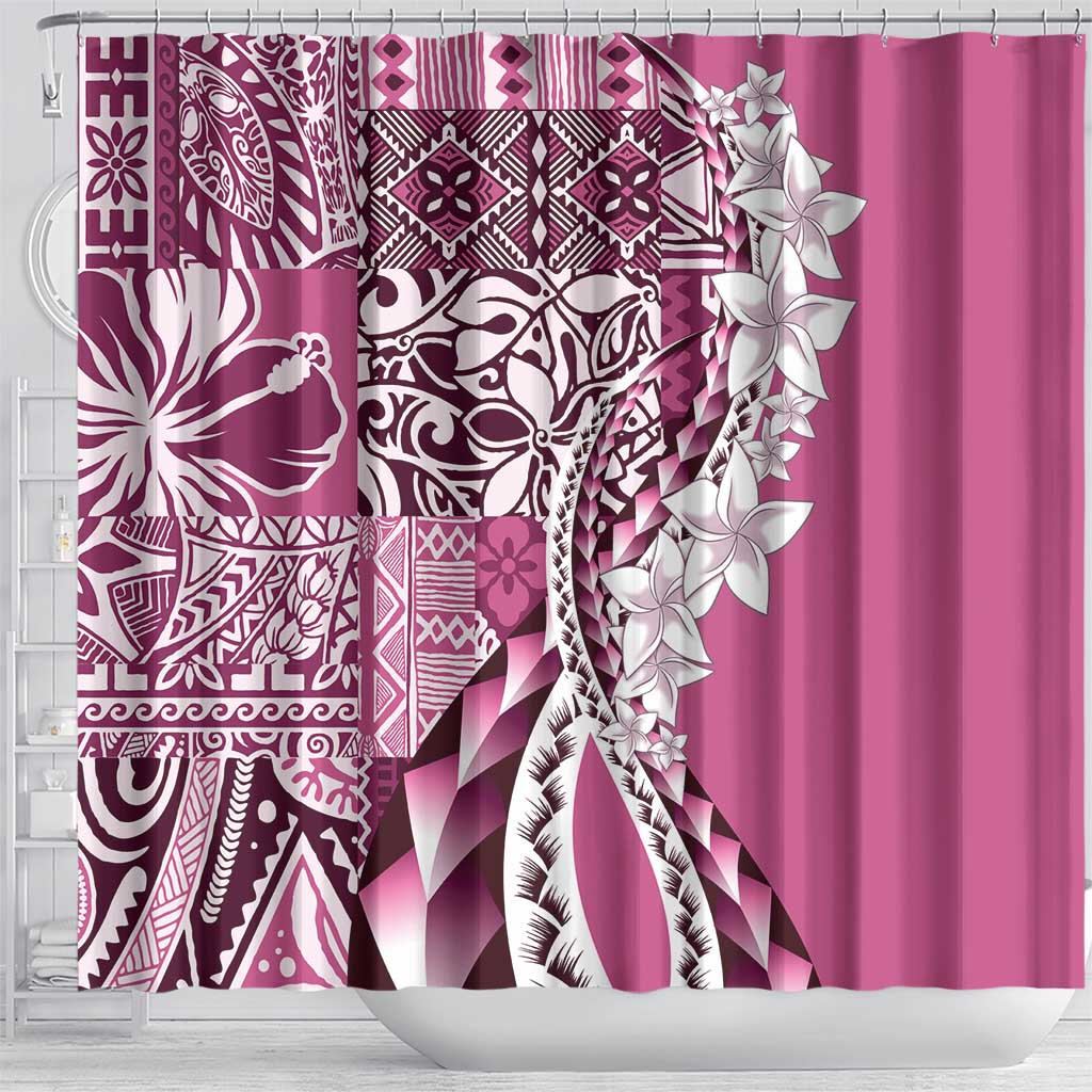 Aloha Vintage Plumeria Hawaiian Tapa Pattern Shower Curtain Pink Hawaiian Tapa Pattern LT9 - Polynesian Pride