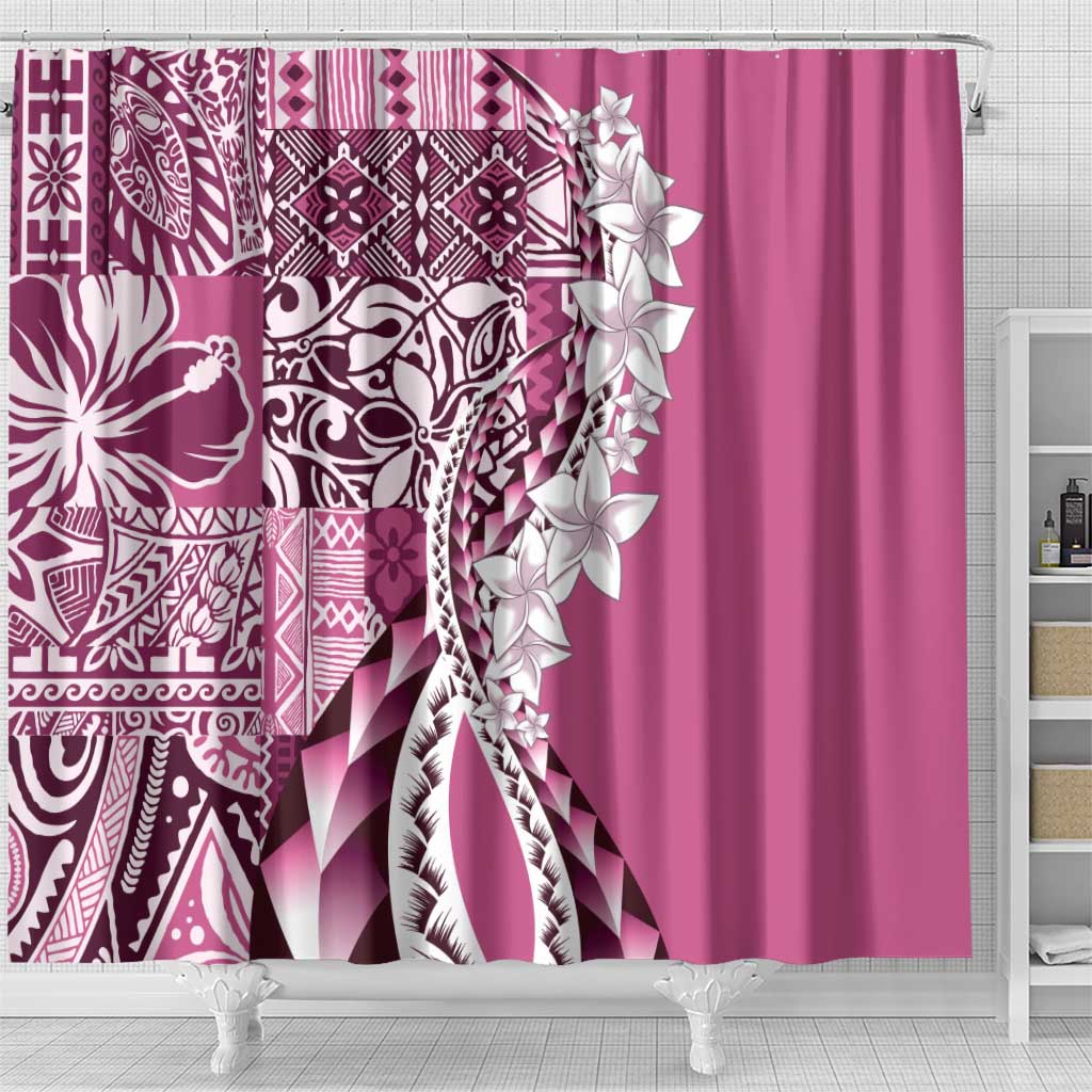 Aloha Vintage Plumeria Hawaiian Tapa Pattern Shower Curtain Pink Hawaiian Tapa Pattern LT9 - Polynesian Pride