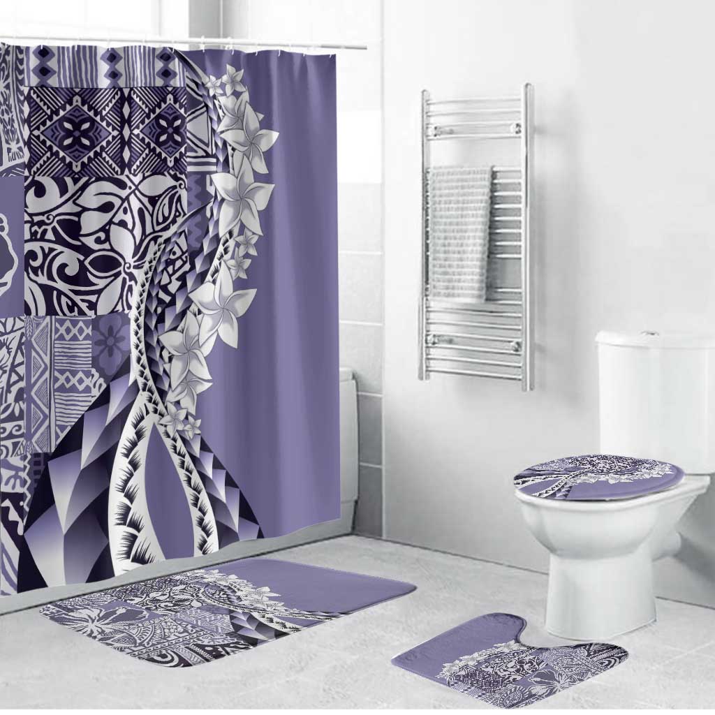 Aloha Vintage Plumeria Hawaiian Tapa Pattern Bathroom Set Purple Hawaiian Tapa Pattern LT9 Bathroom Set (4 pcs) Purple - Polynesian Pride