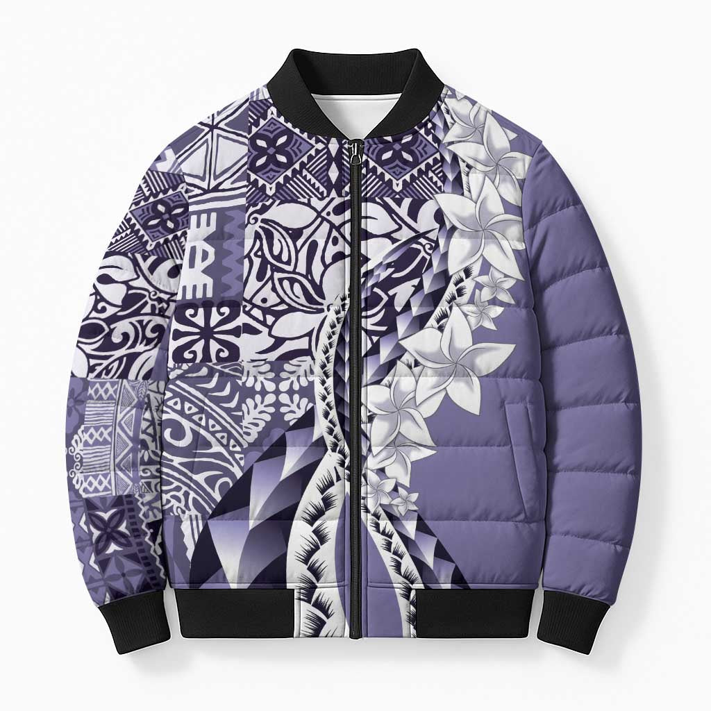 Aloha Vintage Plumeria Hawaiian Tapa Pattern Bomber Puffer Jacket Purple Hawaiian Tapa Pattern LT9 Unisex Purple - Polynesian Pride