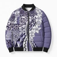 Aloha Vintage Plumeria Hawaiian Tapa Pattern Bomber Puffer Jacket Purple Hawaiian Tapa Pattern LT9 Unisex Purple - Polynesian Pride