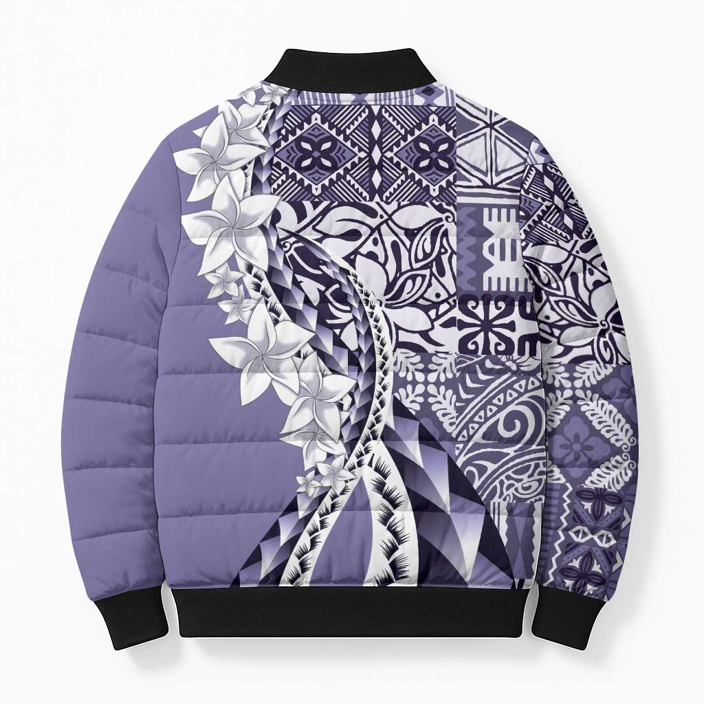 Aloha Vintage Plumeria Hawaiian Tapa Pattern Bomber Puffer Jacket Purple Hawaiian Tapa Pattern LT9 - Polynesian Pride