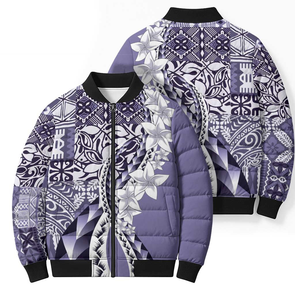 Aloha Vintage Plumeria Hawaiian Tapa Pattern Bomber Puffer Jacket Purple Hawaiian Tapa Pattern LT9 - Polynesian Pride