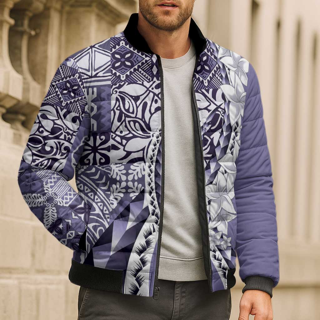 Aloha Vintage Plumeria Hawaiian Tapa Pattern Bomber Puffer Jacket Purple Hawaiian Tapa Pattern LT9 - Polynesian Pride